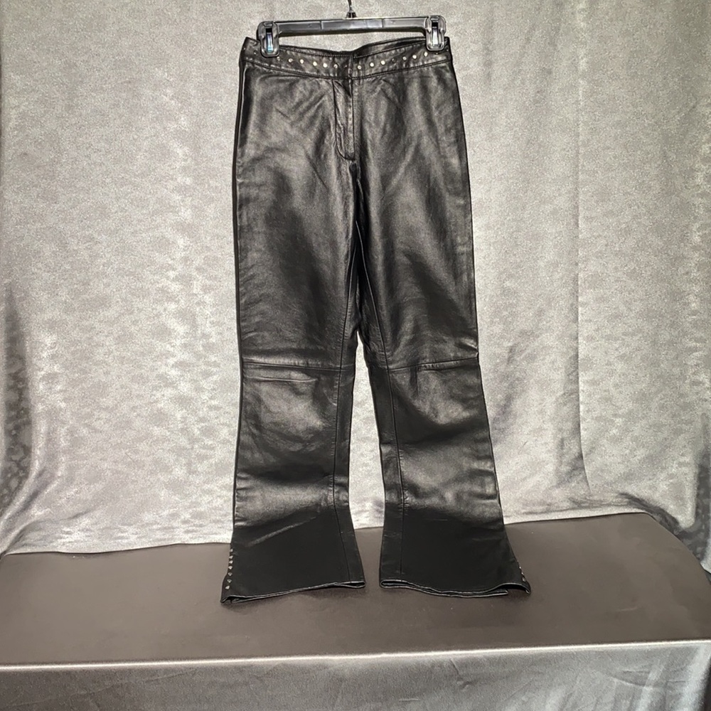 Cache Metallic Gray Leather Pants